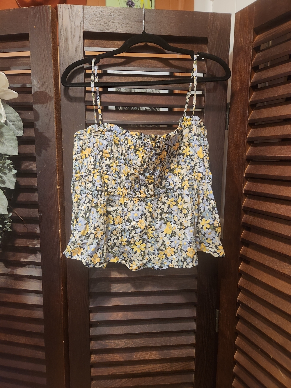 American Eagle Outfitters Yellow and Blue Floral Smocked Cami